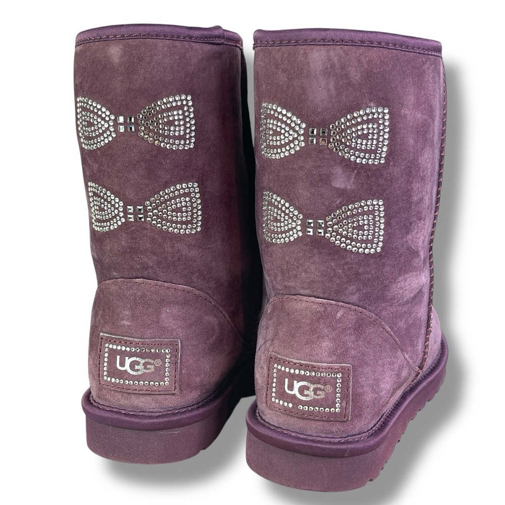 UGG Australia Classic Short Swarovski Crystal Bow Lavender Boots 6 Y2K Cozycore